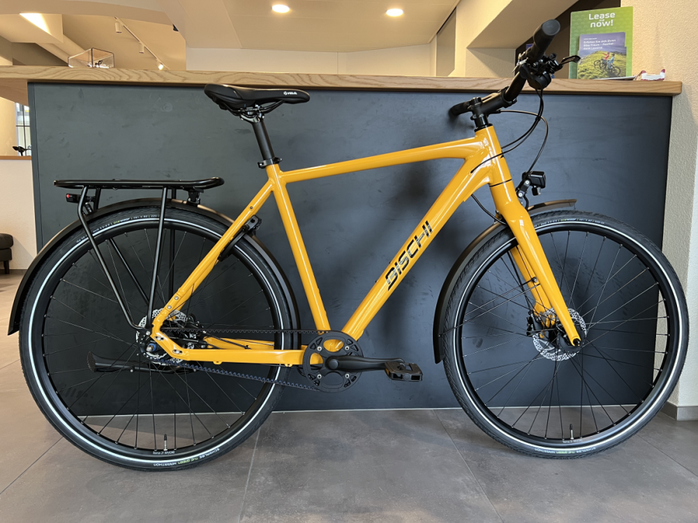 bischibikes Trekking mit Gates Riemenantrieb, Gelb Glanz, 56cm