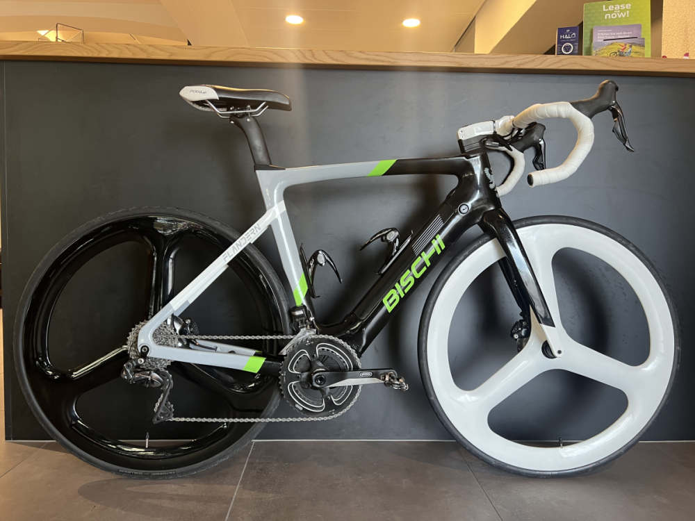 bischibikes Flandern E-Rennrad Carbon 54cm, schwarz/grün/weiss Glanz