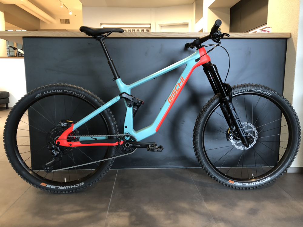bischibikes All-Mountain Carbon 29 türkis/neonrot, M